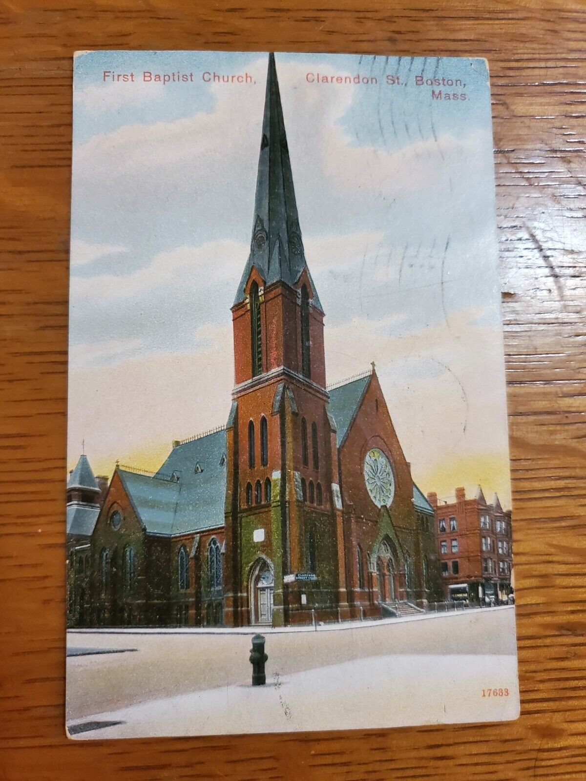 1908 Vintage Postcard, Ben Franklin 1c Stamp Boston, Mass. First Baptist Church