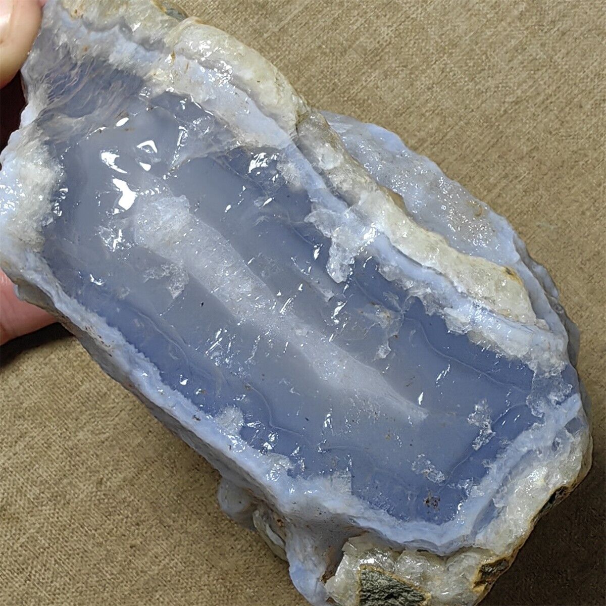 1.79 LB Natural Rough Blue chalcedony banded agate Reiki mineral specimen S416