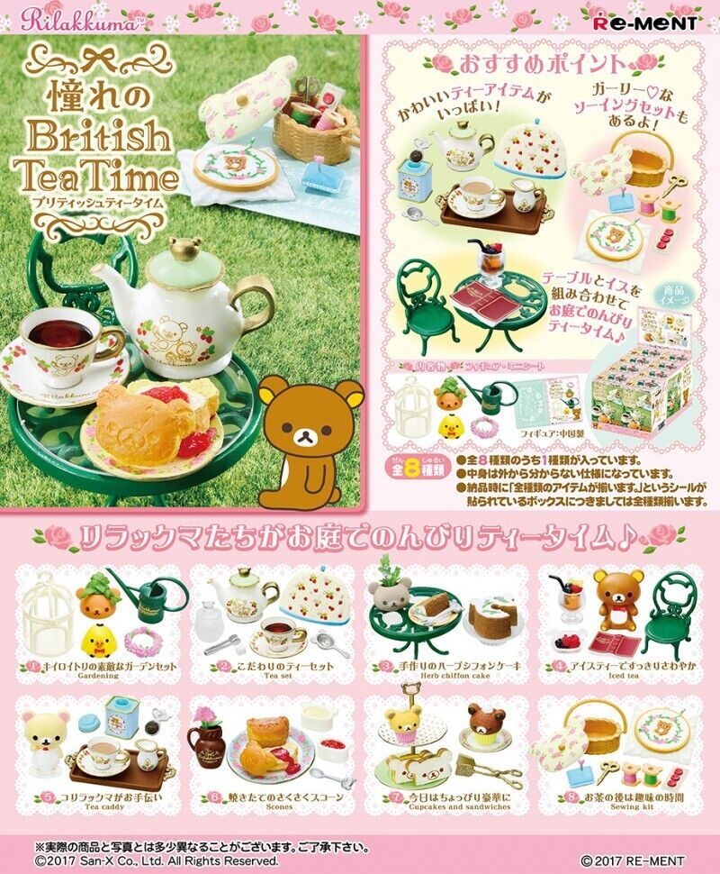 Re-ment Rilakkuma British Tea Time Miniature Figure Complete Set of 8 Box  Japan