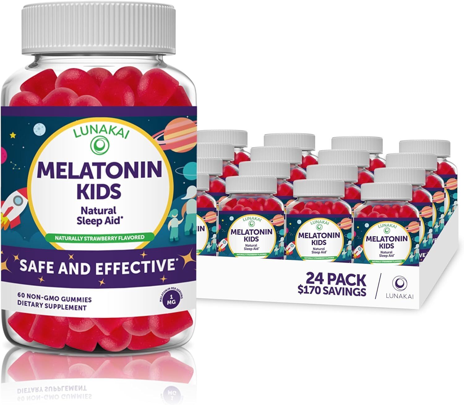 Kids Melatonin Gummies 1mg - Tastiest Proprietary Formula - Non-GMO, Vegan、