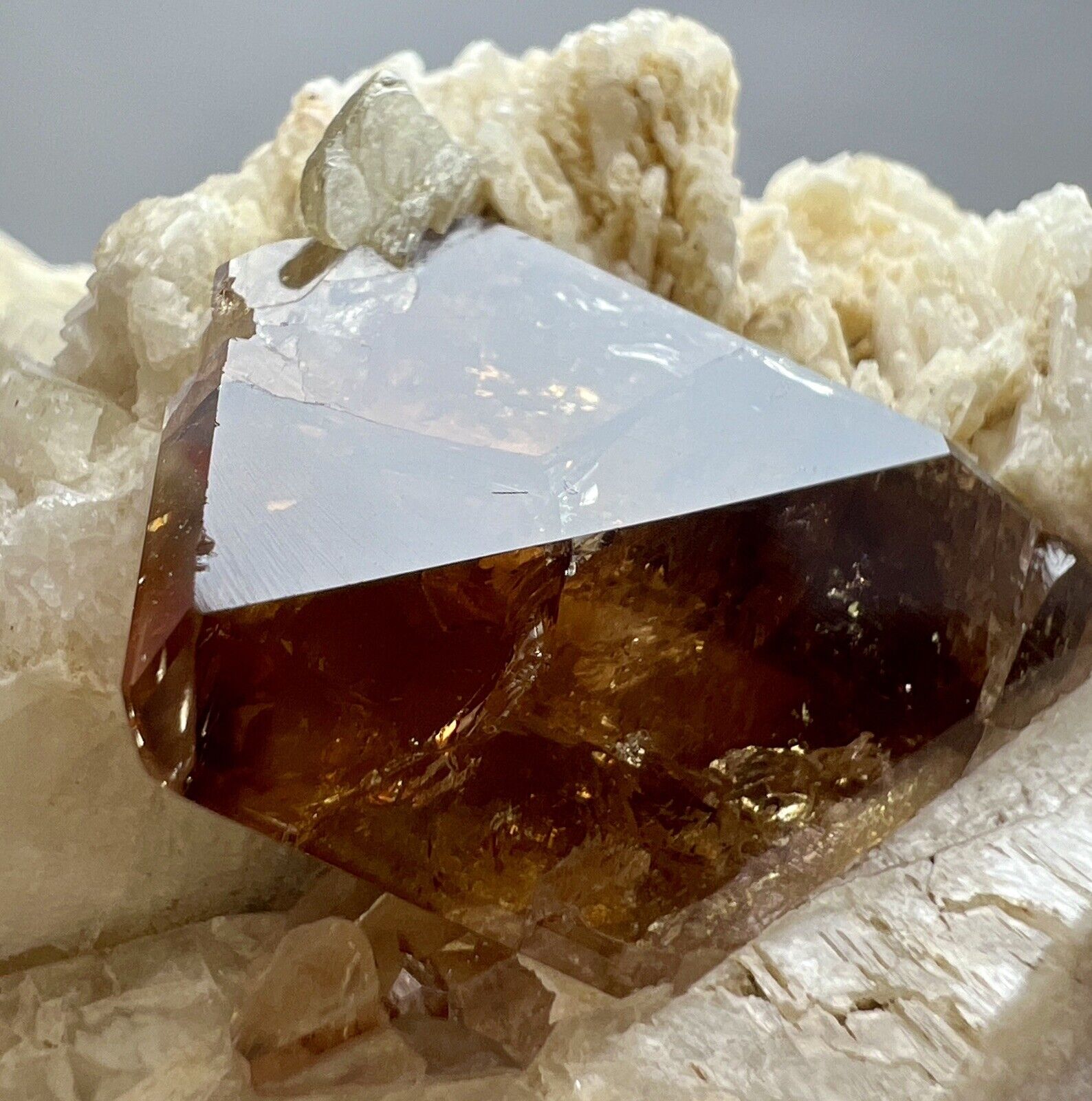 130 Gram Full Terminated Top Honey Color Topaz Crystal On Albite From Pakistan