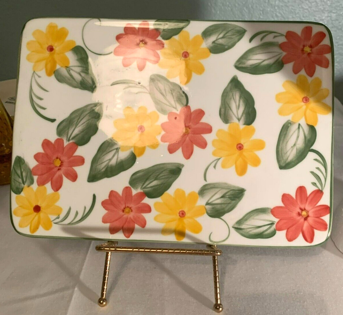Temptations by Tara Yellow/Orange flowered trivet 8X12 inches.  So colorful