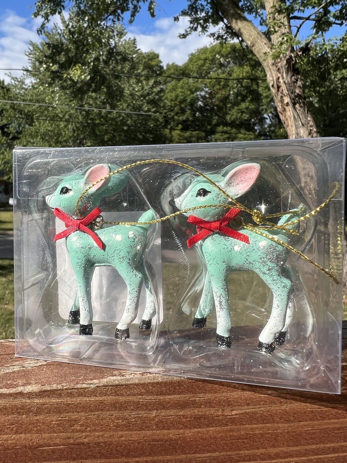 🎄 Target Wondershop Blue Mini Retro Deer  Pair~Christmas Tree Ornaments