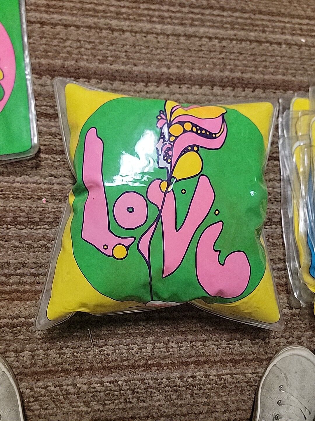 60s 70s Peter Max Inflatable Pillow Love Face Hot Pink Green Psychedelic Hippie