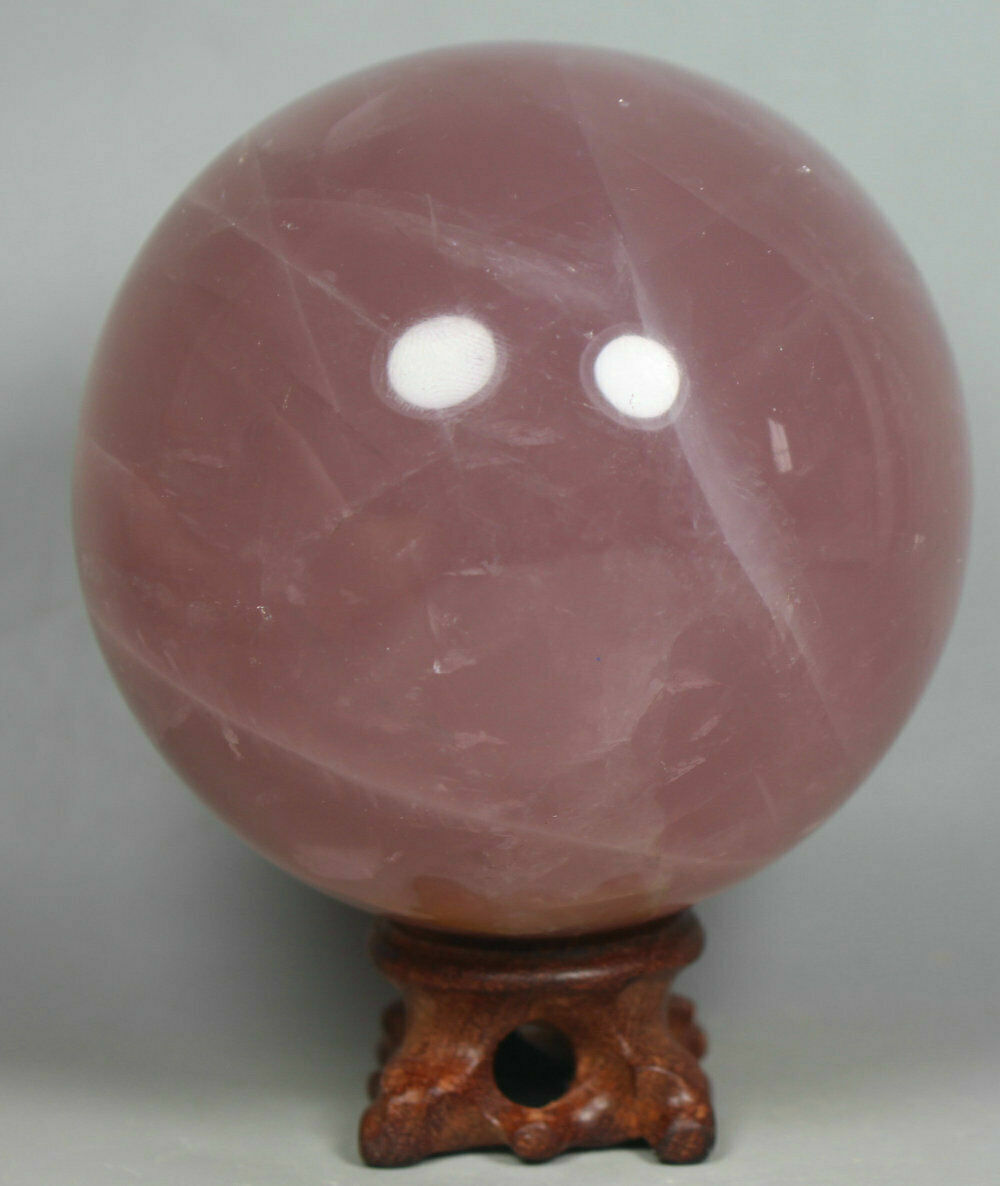 1.99 lb NATURAL Pink Rose QUARTZ Rock CRYSTAL Sphere Ball Reiki Healing + stand