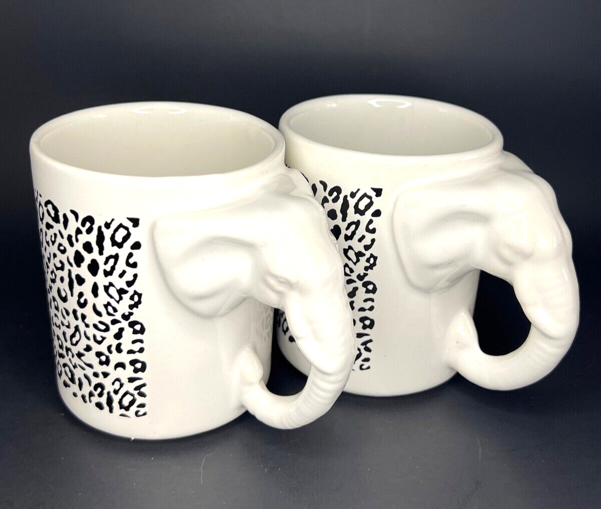 Micato Safari Elephant Mug 3D Trunk Handle Black and White Set of 2