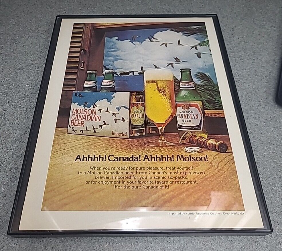 Molson Canadian Beer 1976 Print Ad Framed 8.5x11 