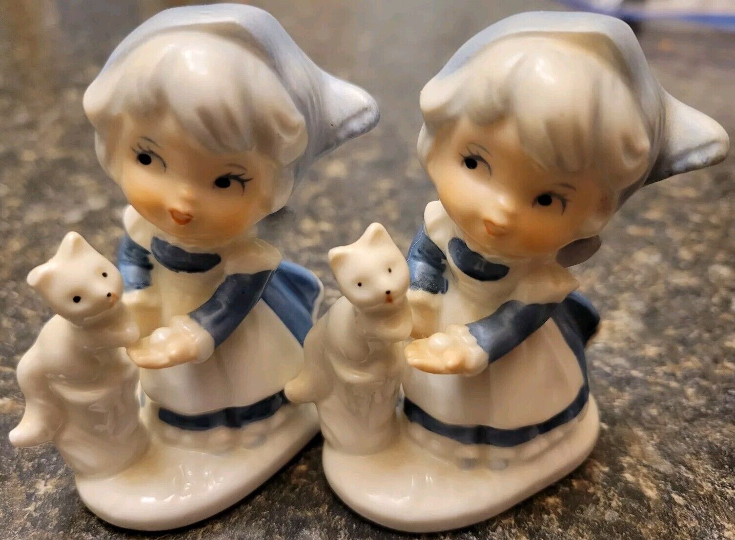 Vintage Pair Of Porcelain Girls With Cat Made In Korea