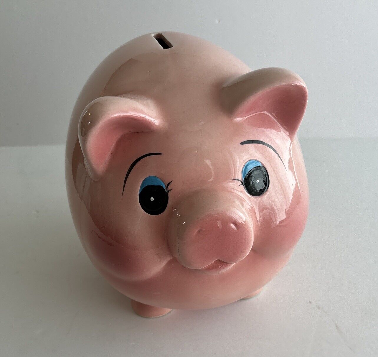 Vintage MCM Ceramic Pink Pig Piggy Bank With Stopper