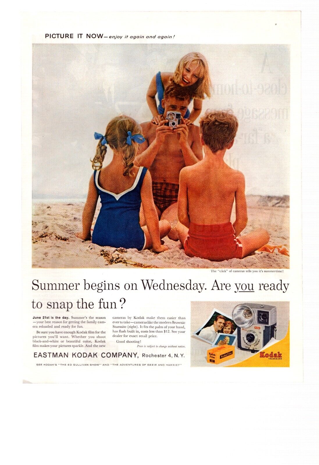 Vintage Print Ad 1961 Eastman Kodak Brownie Starmite Camera