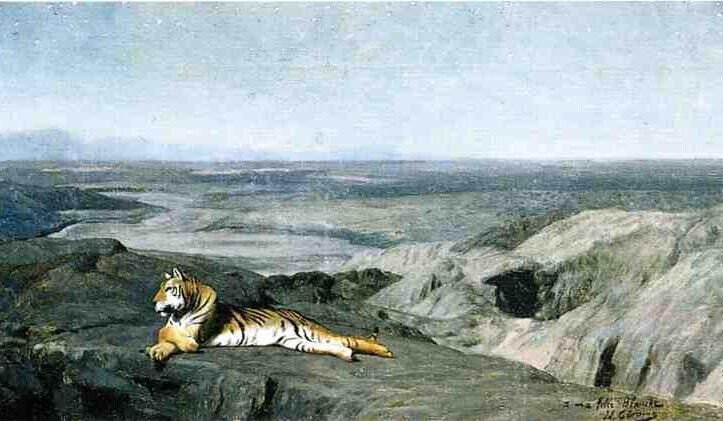 Oil painting Night-on-the-Desert-study-aka-Tiger-Resting-in-the-Moonlight-1884-J