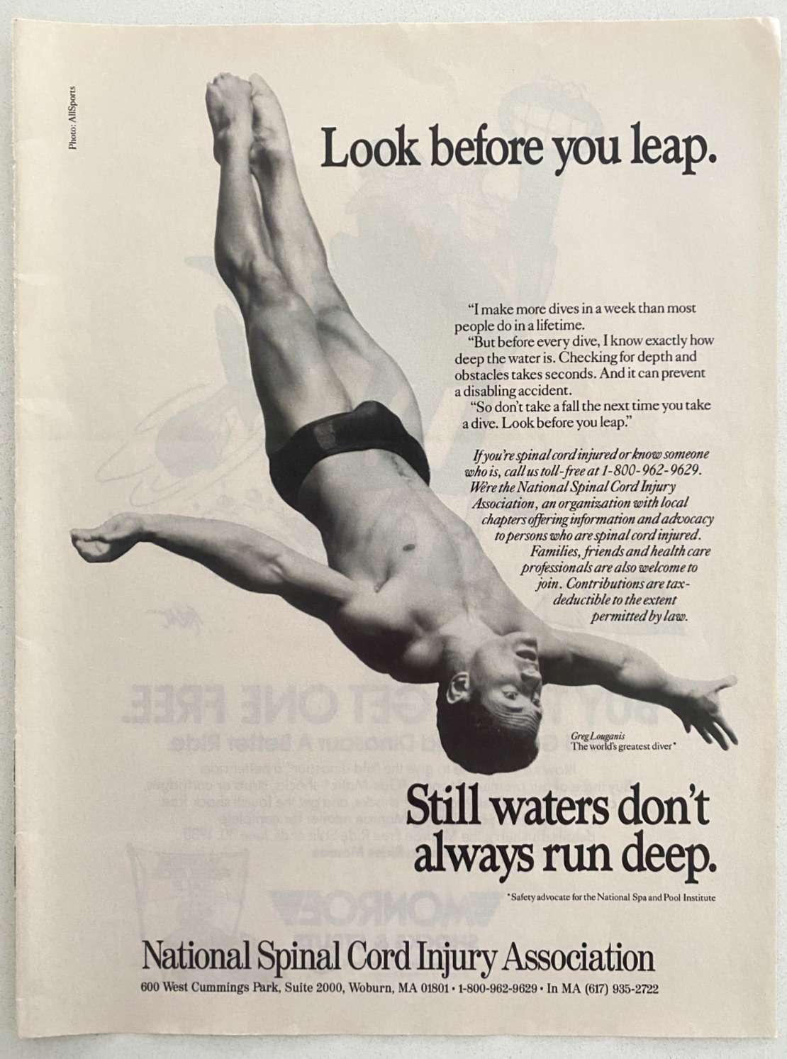 National Spinal Cord Injury Association Greg Louganis Vintage 1988 Magazine Ad