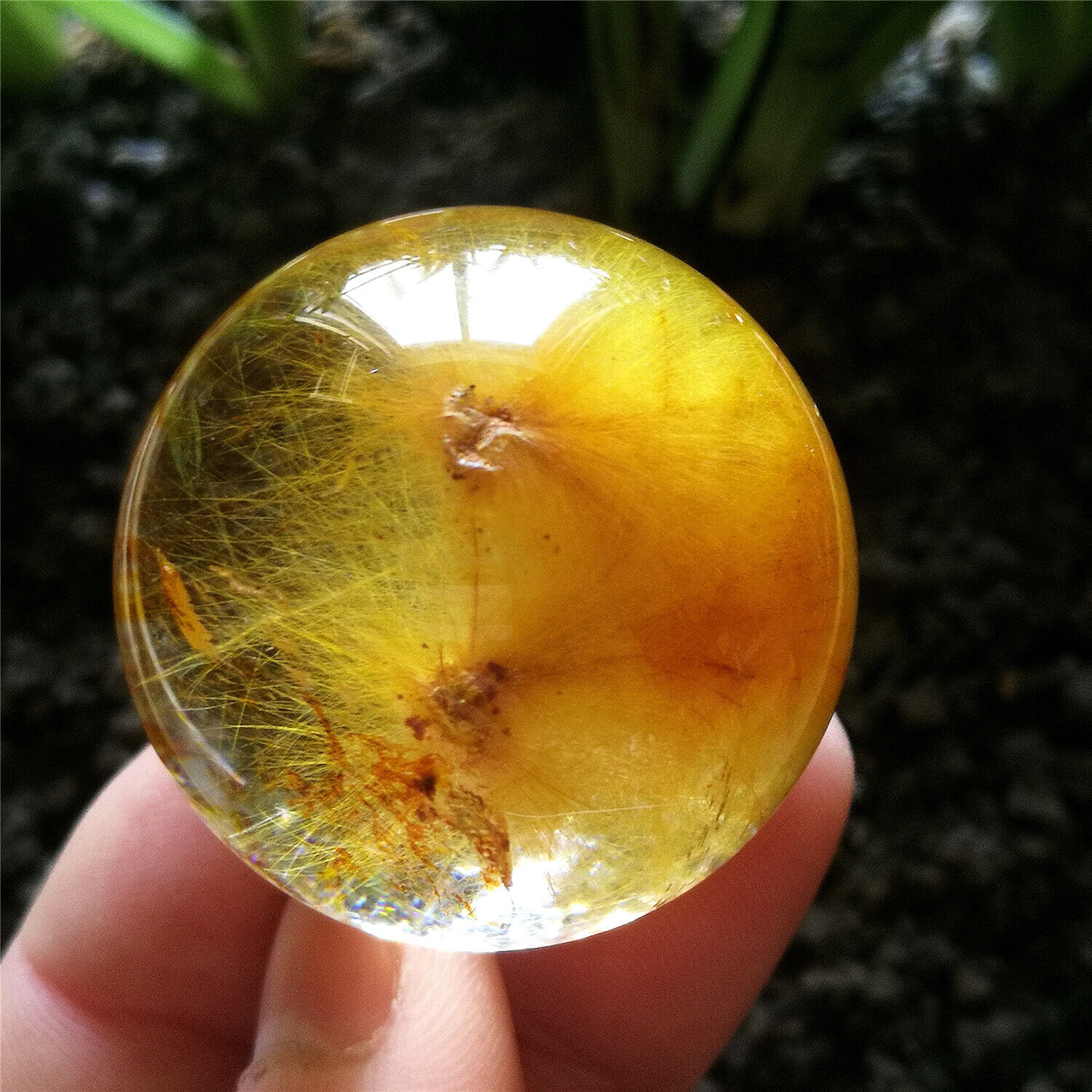 79g 38mm Amazing Natural Golden Hair Rutilated Quartz Crystal Sphere Ball Chakra