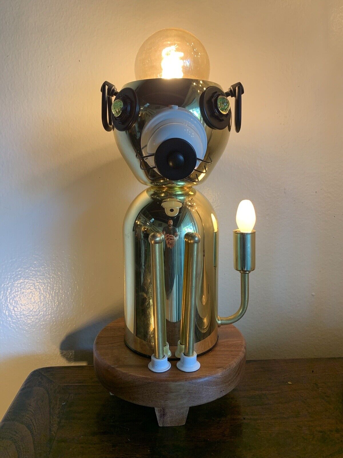 Vintage Puppy Dog Light Lamp Mid Century Modern Brass Wood Metal Deco Torino MCM