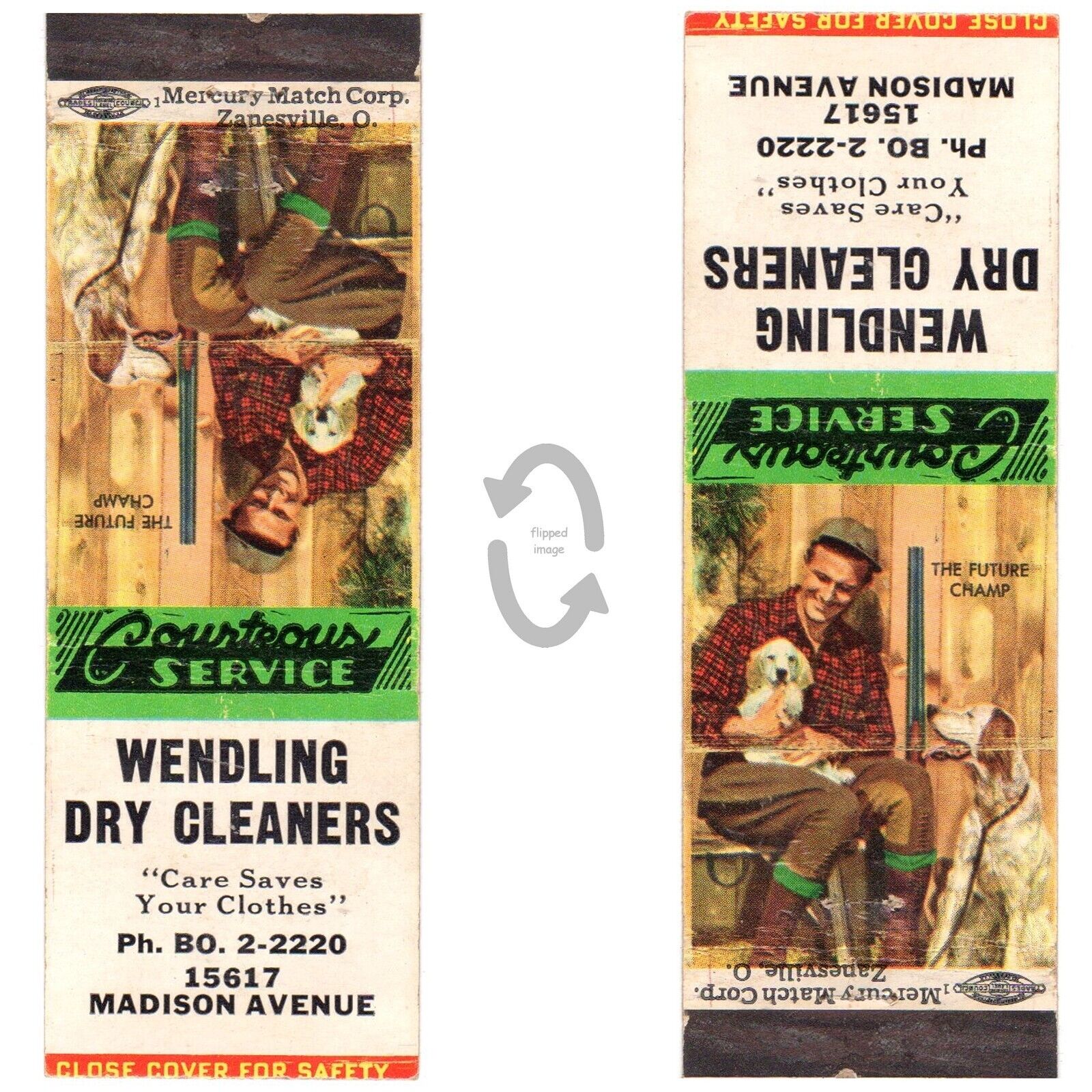 Vintage Matchbook Cover Wendling Dry Cleaners Lakewood OH 1950s Dogs Mercury