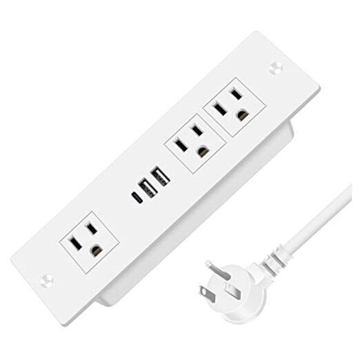 Recessed Power Strip, Furniture Drawer Outlet with 20W PD USB-C & 3 FT White