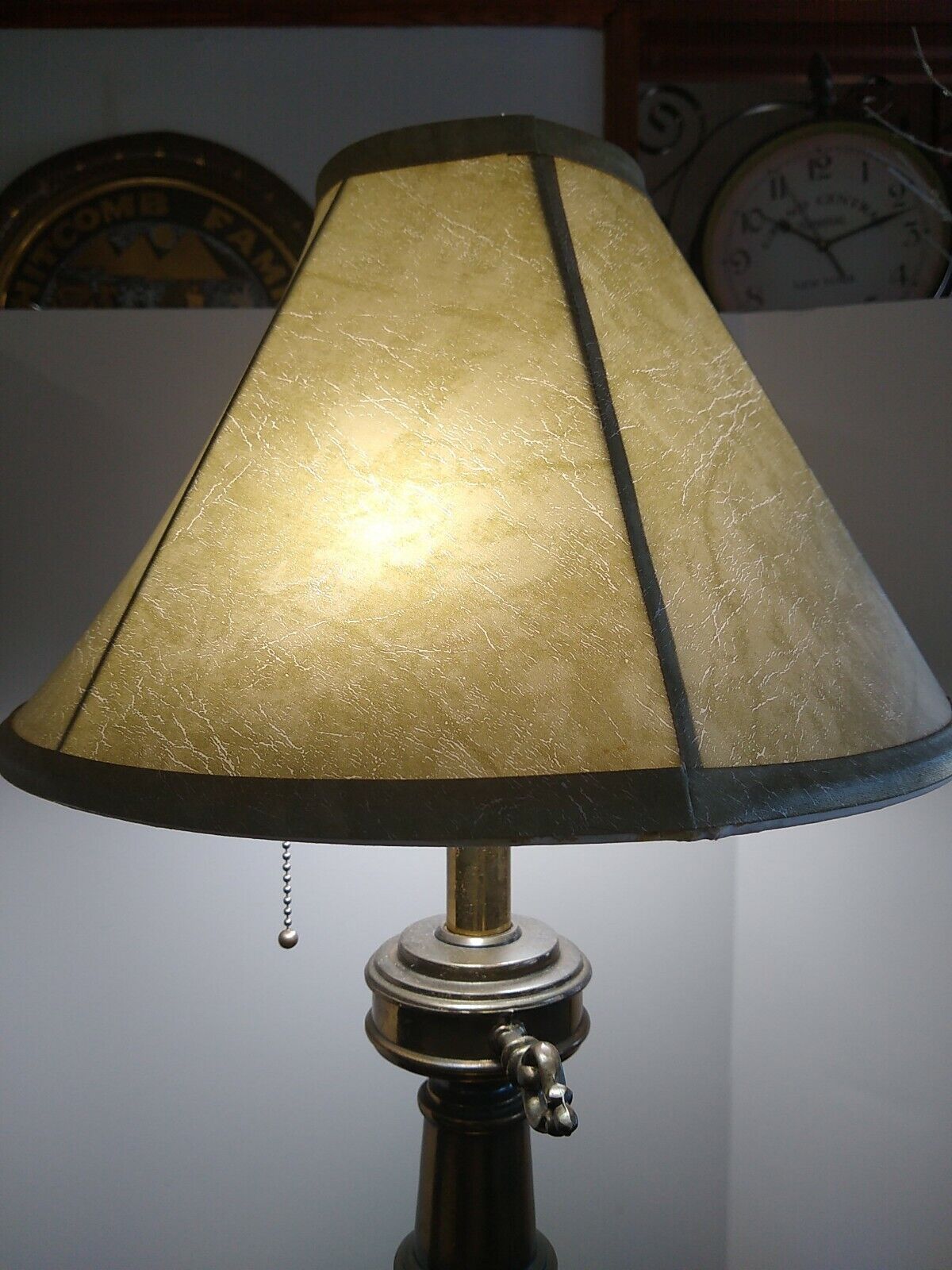 Vintage Royal Designs Inc Faux Leather Bell Lamp Shade Green Tone Lined