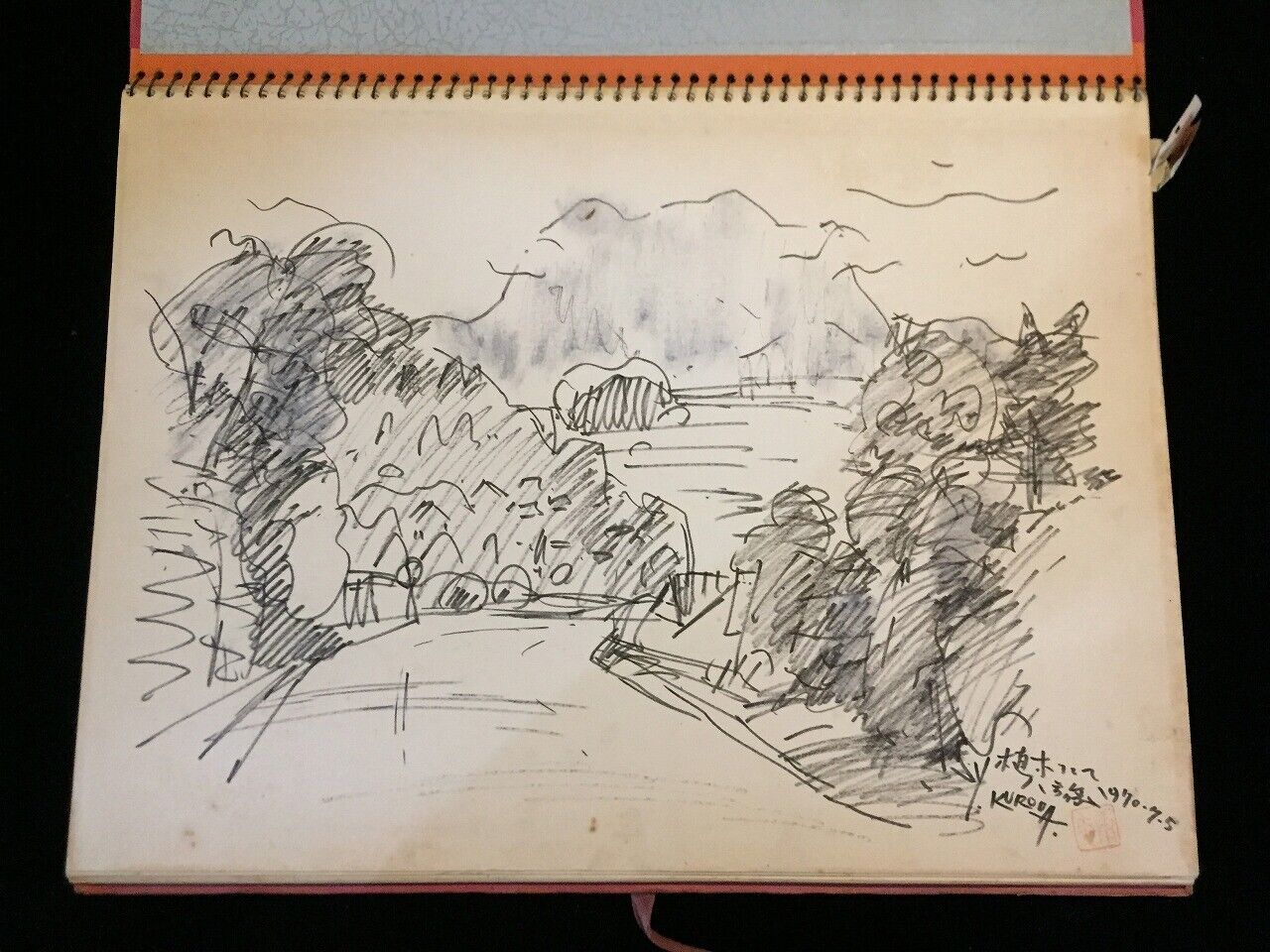 W0802 Japanese Sketchbook Vintage Hand Paint Page 23 Landscape Mountain