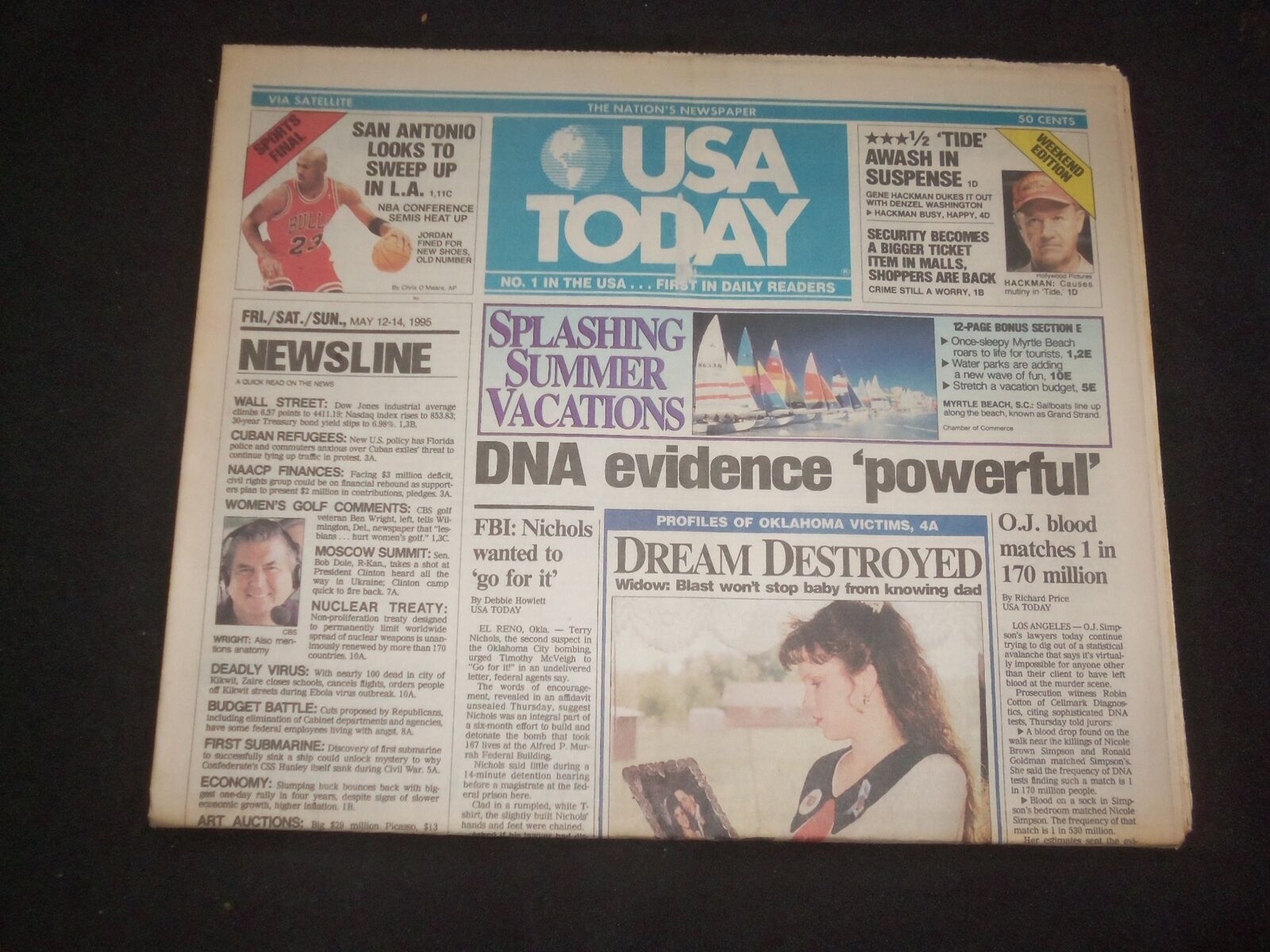 1995 MAY 12-14 USA TODAY NEWSPAPER-DNA EVIDENCE 'POWERFUL' O.J. SIMPSON- NP 7795