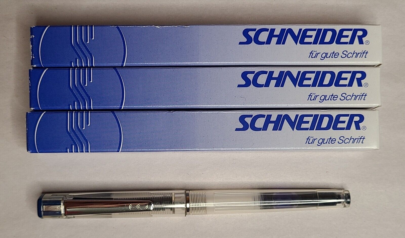 4x New Schneider F2 Fountain Pen 6828 Left Transparent Blue Ink Cartridge