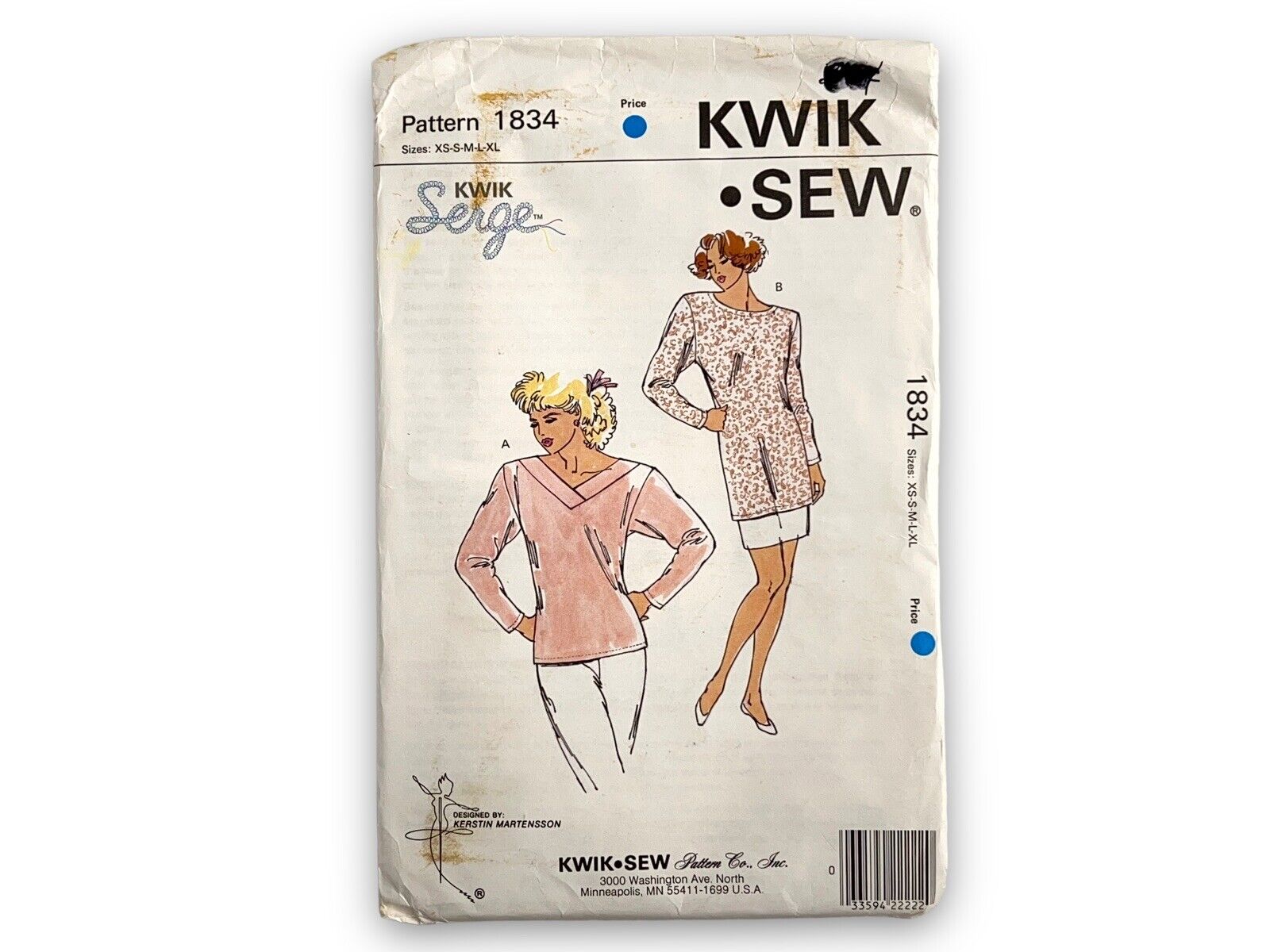 Vintage Kwik Sew Pattern 1834 Womens Top & Tunic XS-XL