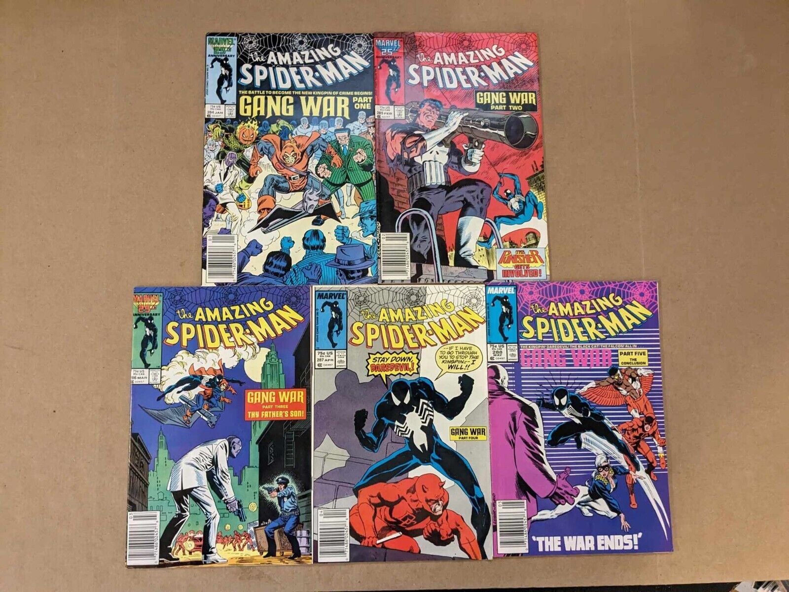 Amazing Spiderman ORIGINAL GANG WAR complete Set 284 285 286 287 288 Newsstand