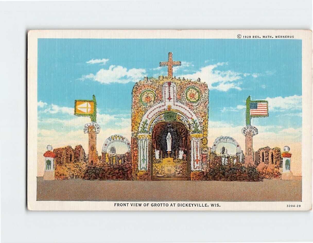 Postcard Front View Of Grotto At Dickeyville, Wisconsin