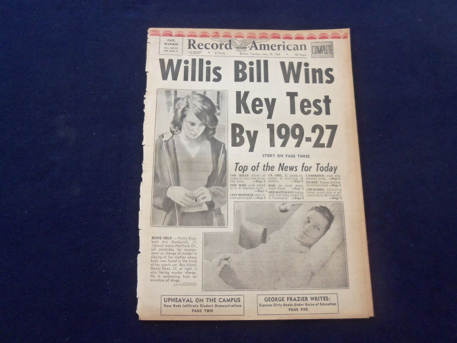 1965 MAY 25 BOSTON RECORD AMERICAN NEWSPAPER-WILLIS BILL WINS KEY TEST - NP 6298