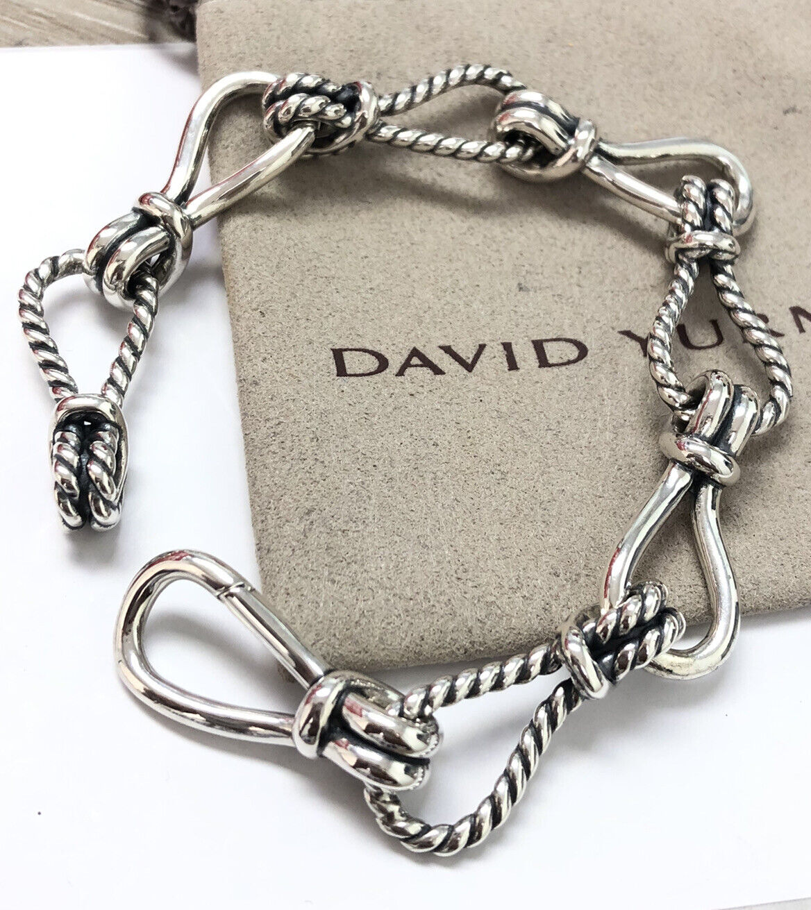 New DAVID YURMAN Ladies 14mm Thoroughbred Loop Chain Silver Bracelet SMALL