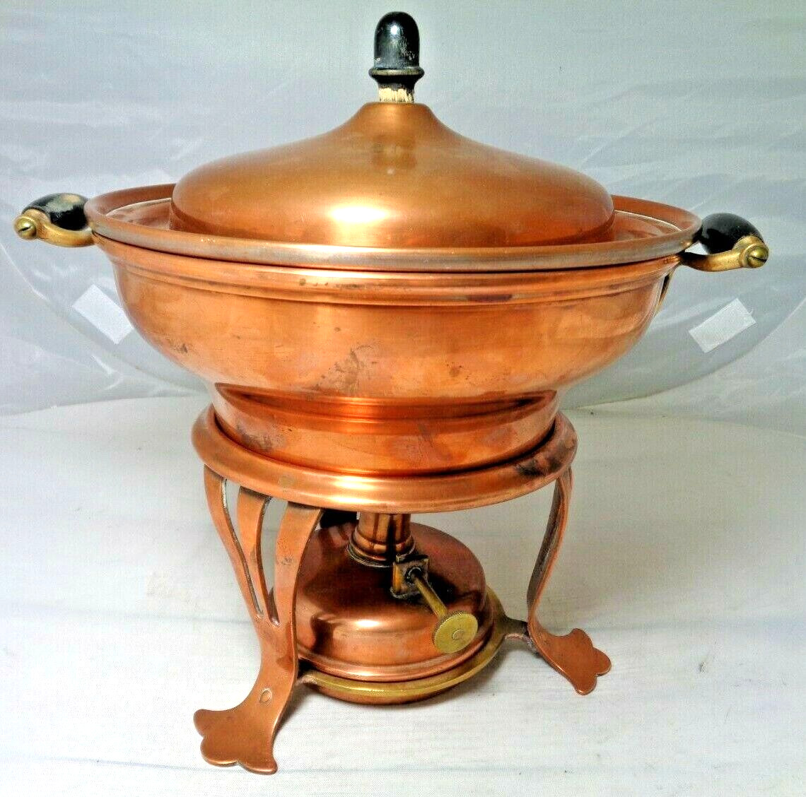 Rare Antique Jos Heinrichs Copper Food Warmer w/ Lid, Stand, Oil Lantern, c1900s
