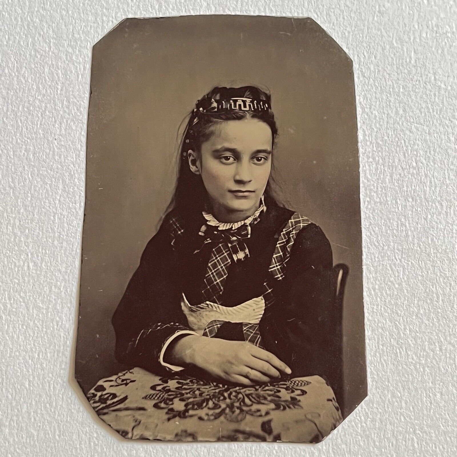 Antique Tintype Photograph Adorable Little Girl Teen Beautiful Affluent Attire