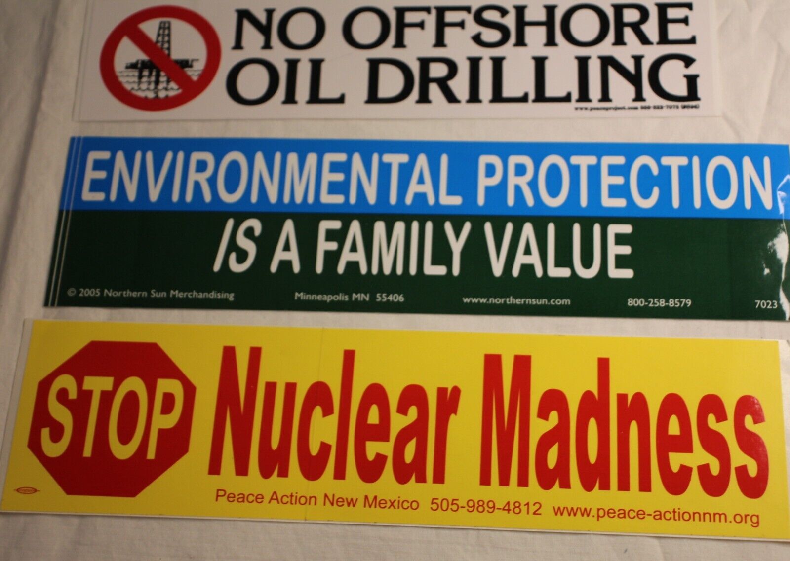 environmental Bumper Sticker lot of 3 no offshore oil drilling, stop nuclear