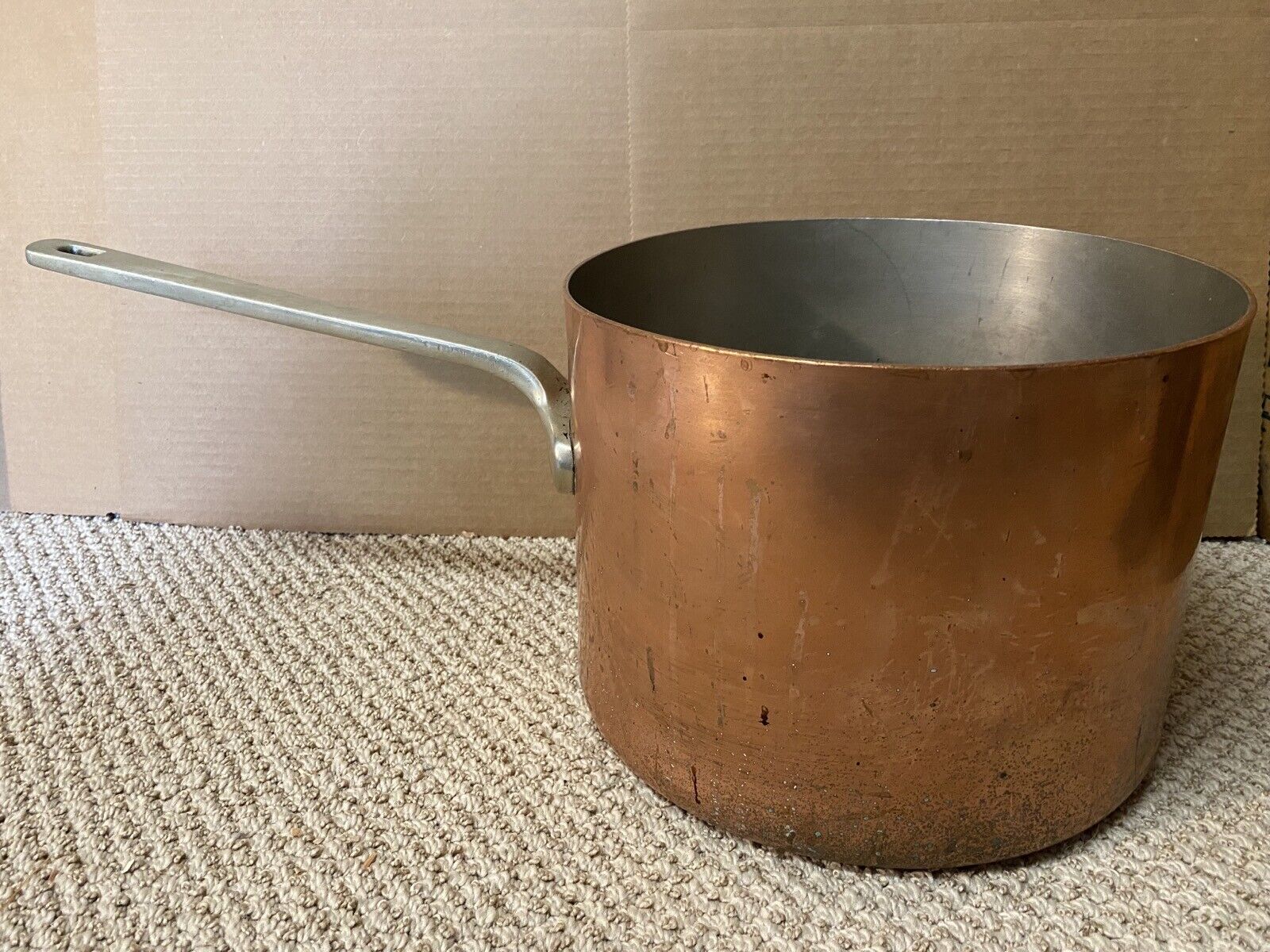 HUGE 16-lb Antique UK Nickel/Copper Saucepan Pot Elkington & Co 1932 incredible