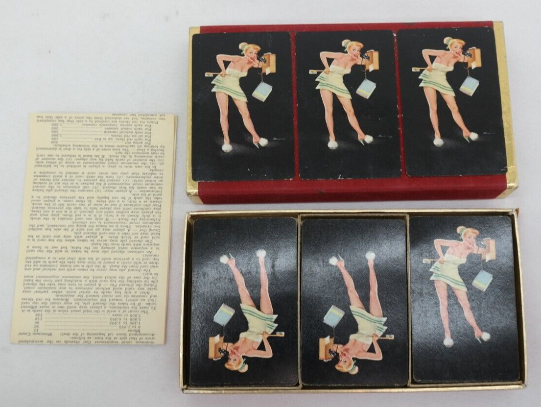 Vintage Duratone Samba Pin Up Playing Cards 3 Deck Canasta Set    TF