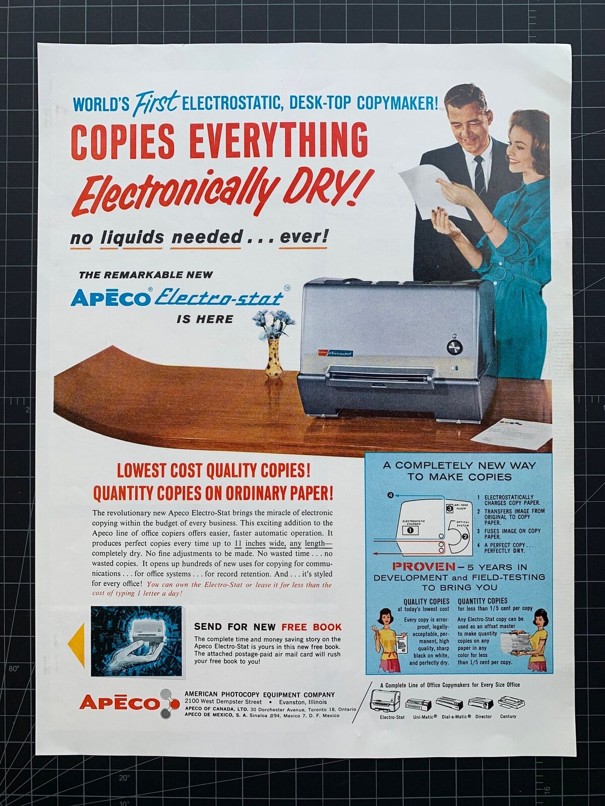 Vintage 1963 Apeco Electro-Stat Photo Copier Print Ad