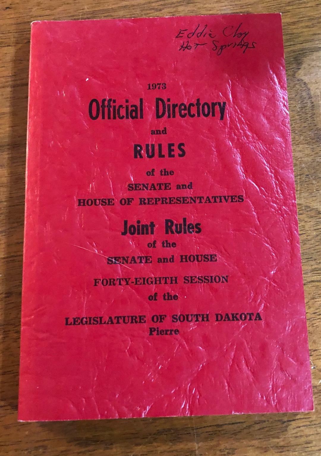 1973 Official Directory & Rules of Senate & House of Representatives Joint Rules