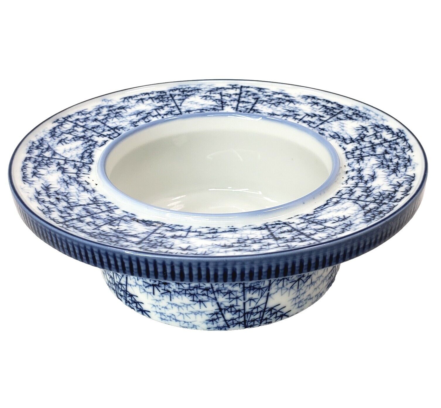 Vtg Porcelain Serving Dish ARITA Japanese Bowl Cobalt Blue-White Bamboo 6.5