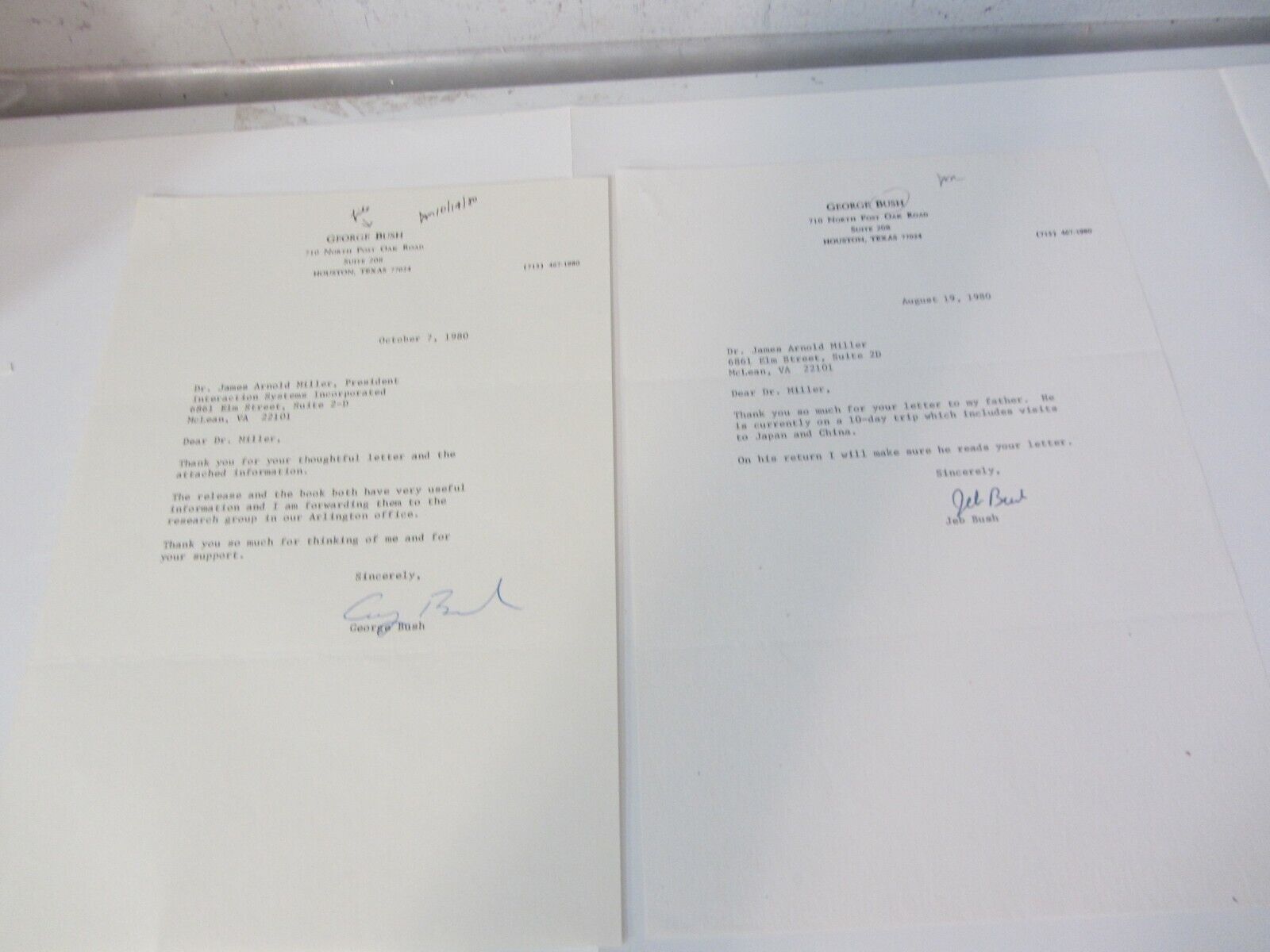 George H. W. Bush signed autograph letter with Jeb Bush 1980
