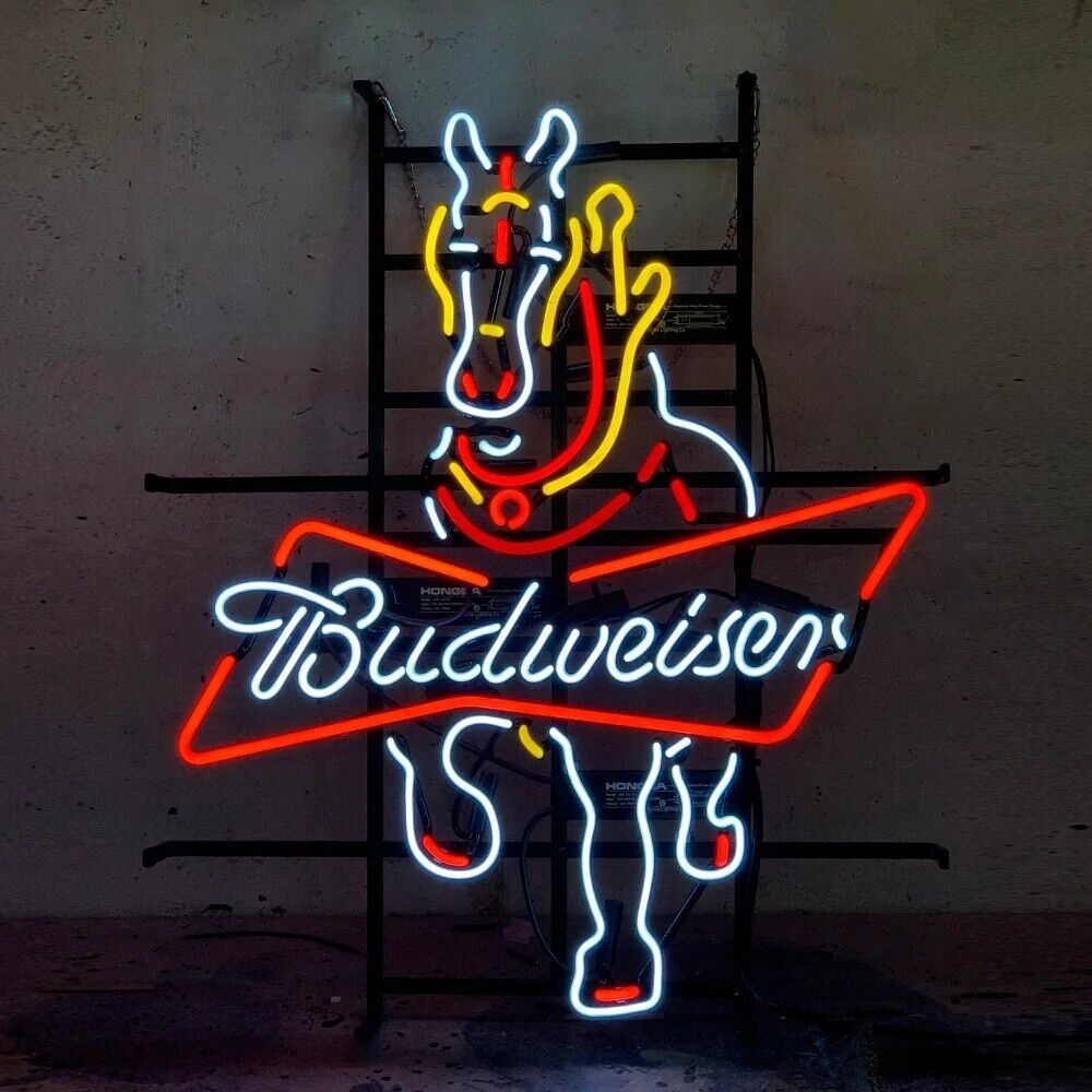 Bud Horse Neon Sign Light Beer Bar Pub Wall Decor Handmade Visual Artwork 24x20