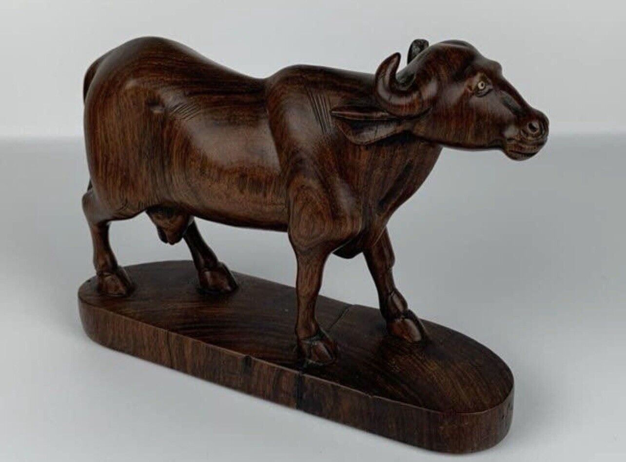 d Carved Asian Water Buffalo Wood Figure.Dimensions : 10.5”W x 3”D x 8” H