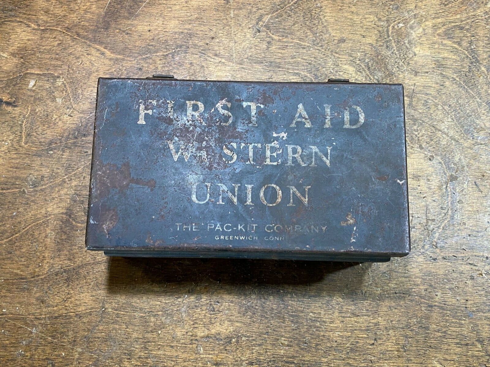 Vintage WESTERN UNION Metal Box FIRST AID KIT w Medical Contents  Pac-Kit Co USA