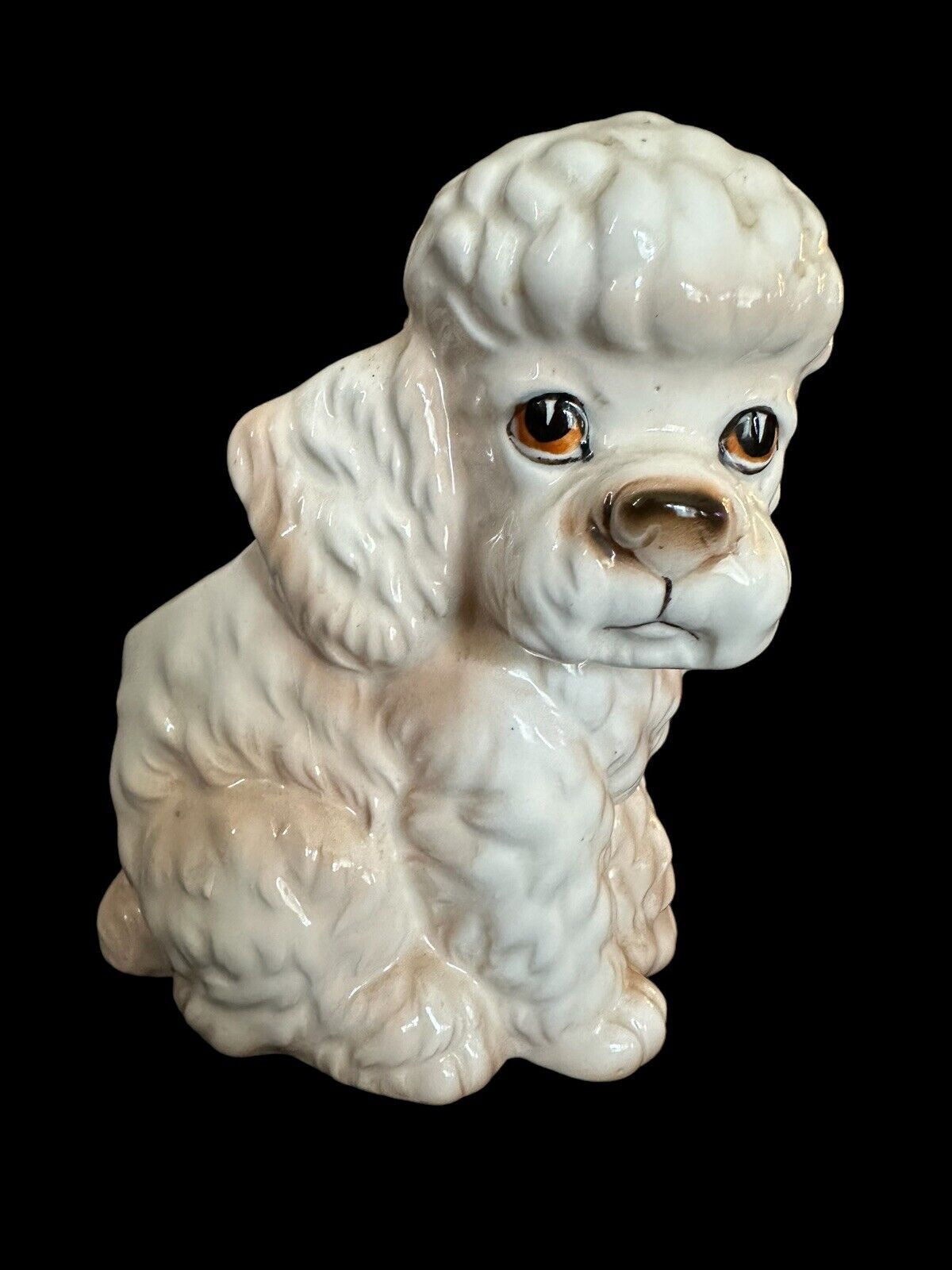 Vintage Lefton Sitting White Poodle Dog Ceramic Planter H 4906 