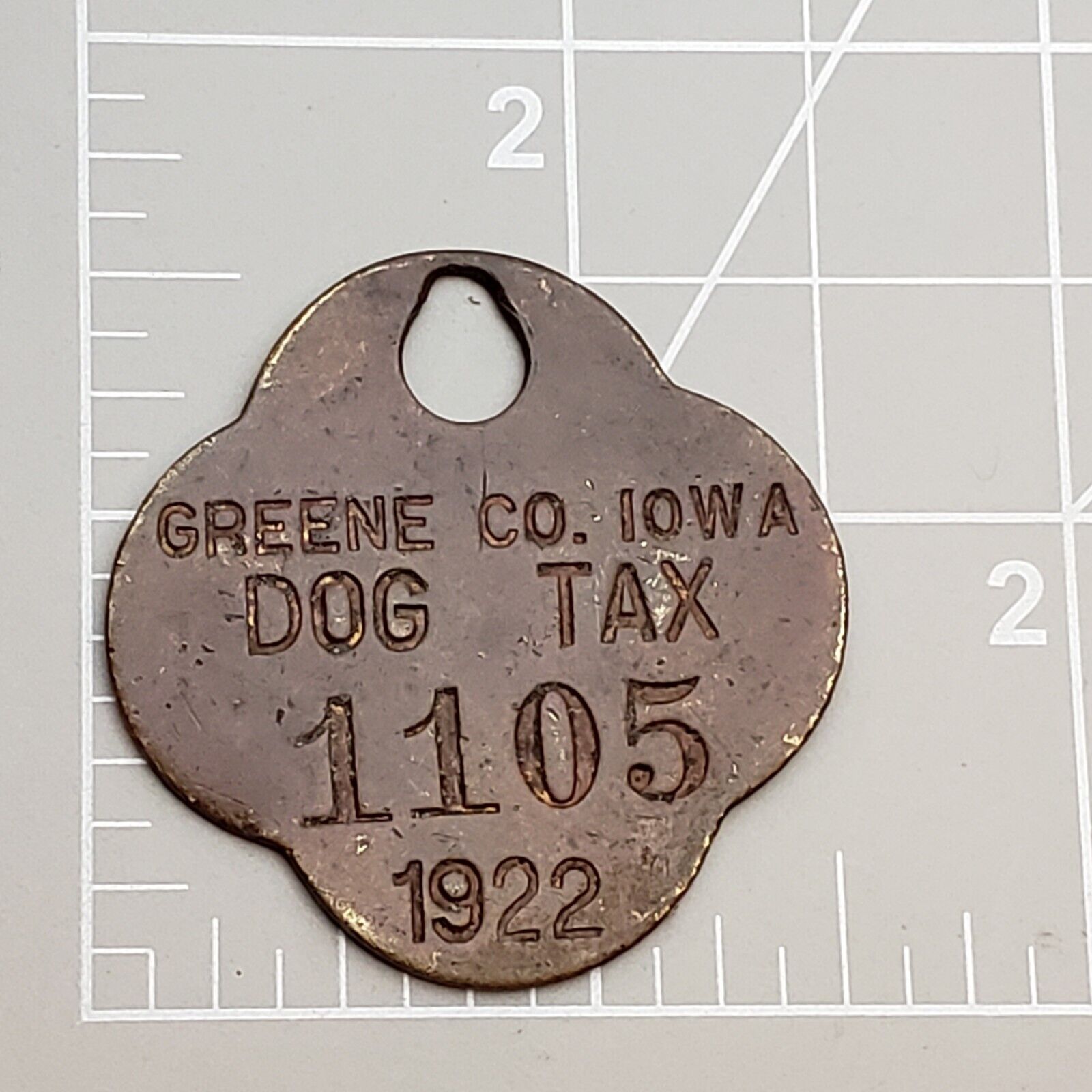 Antique 1922 Dog Tax Tag Licence Registraton Vintage Greene County Iowa IA 1105