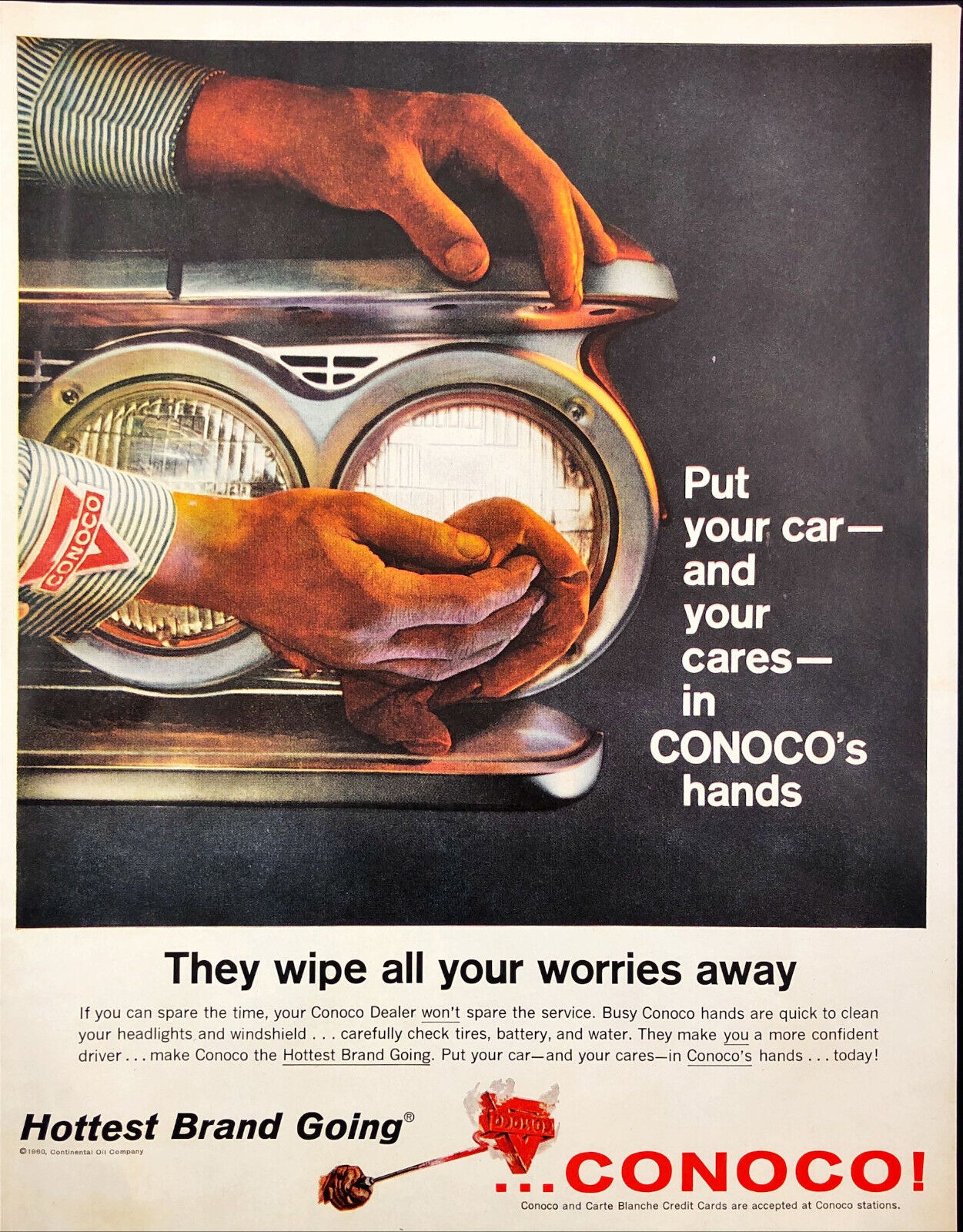1960 Conoco Vintage Print Ad Put Your Car in Conoco\'s Hands Hottest Brand Going