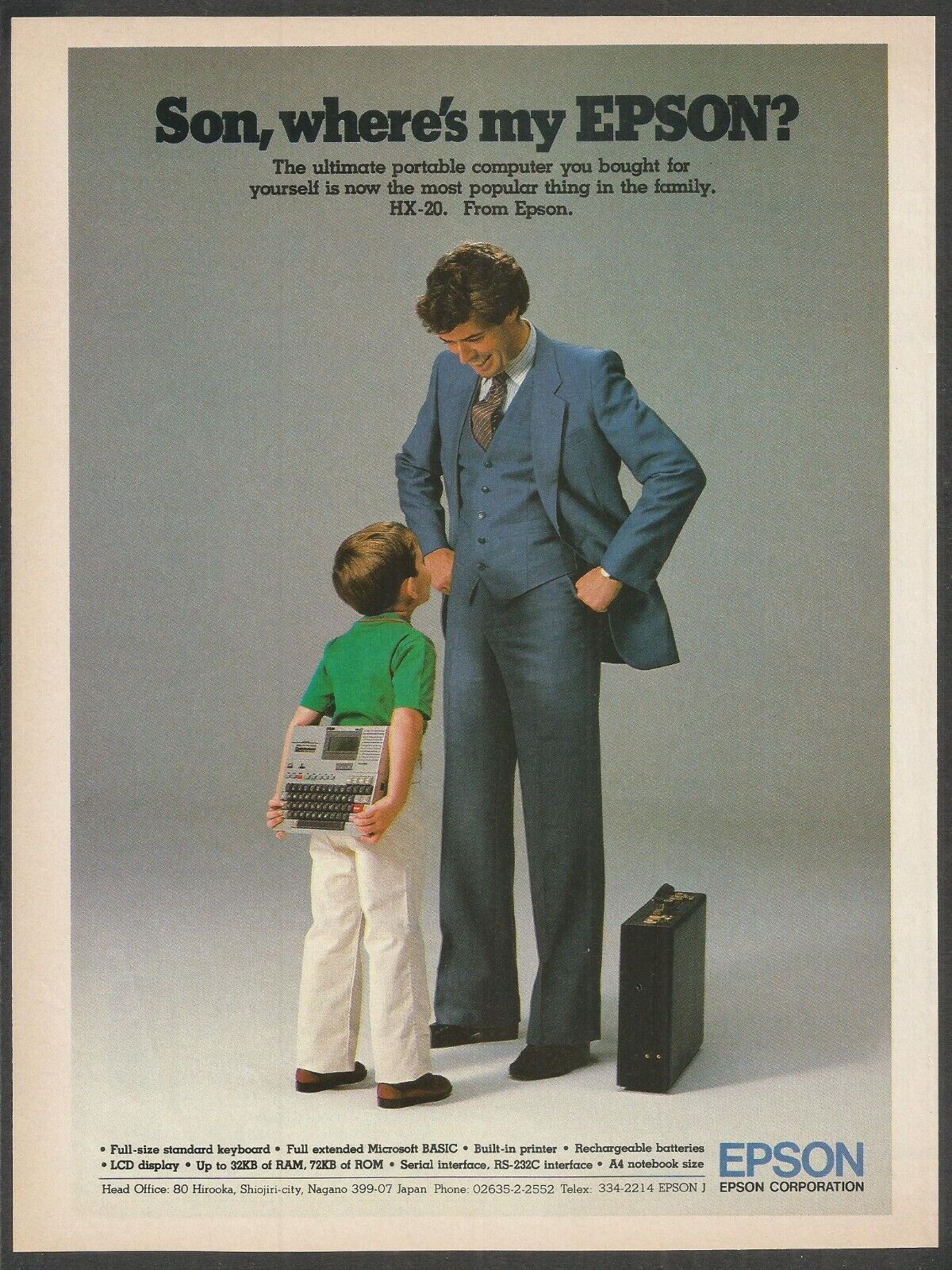 EPSON HX20. The Ultimate Portable Computer - 1982 Vintage Print Ad