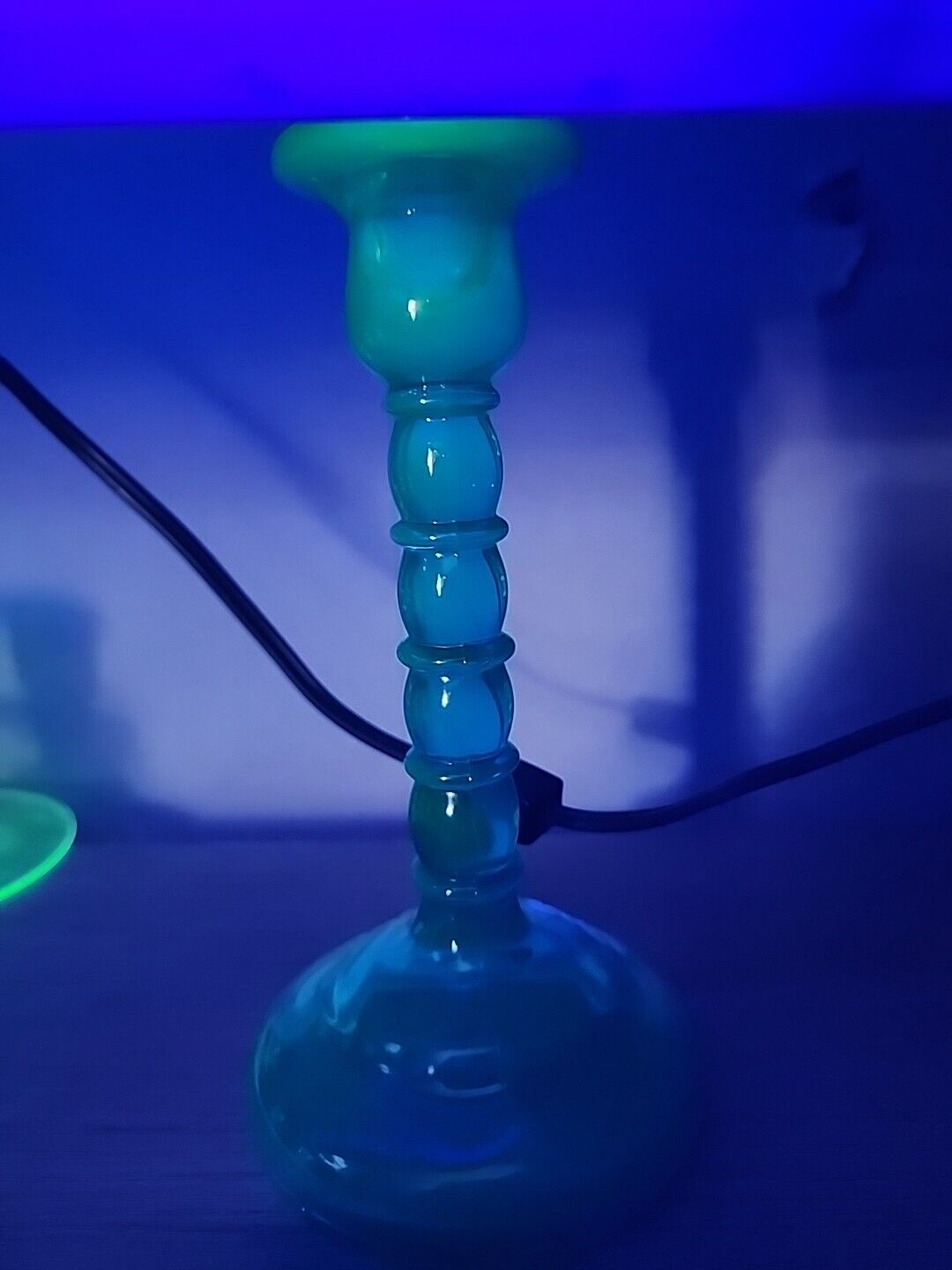 Vintage Blue Candlestick Uranium Glass 