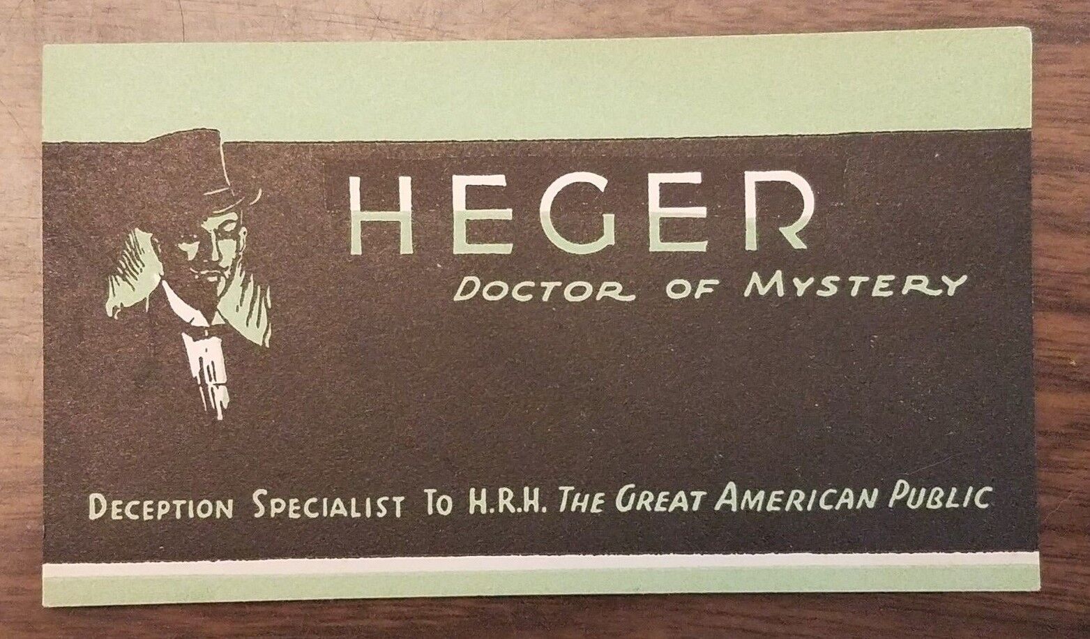 VERY RARE Vintage Business Card Heger Doctor of Mystery Deception Specialist 