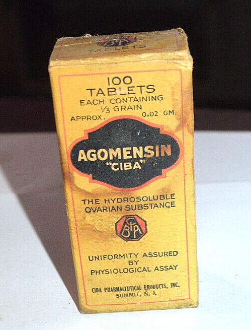 Vintage CIBA Pharmeceuticals Agomensin Tablets Box and Bottle