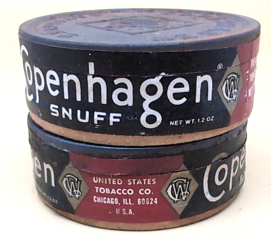 LOT OF 2: Vintage 20s 30s Copenhagen Snuff Can Embossed Metal Lid NICE SHAPE