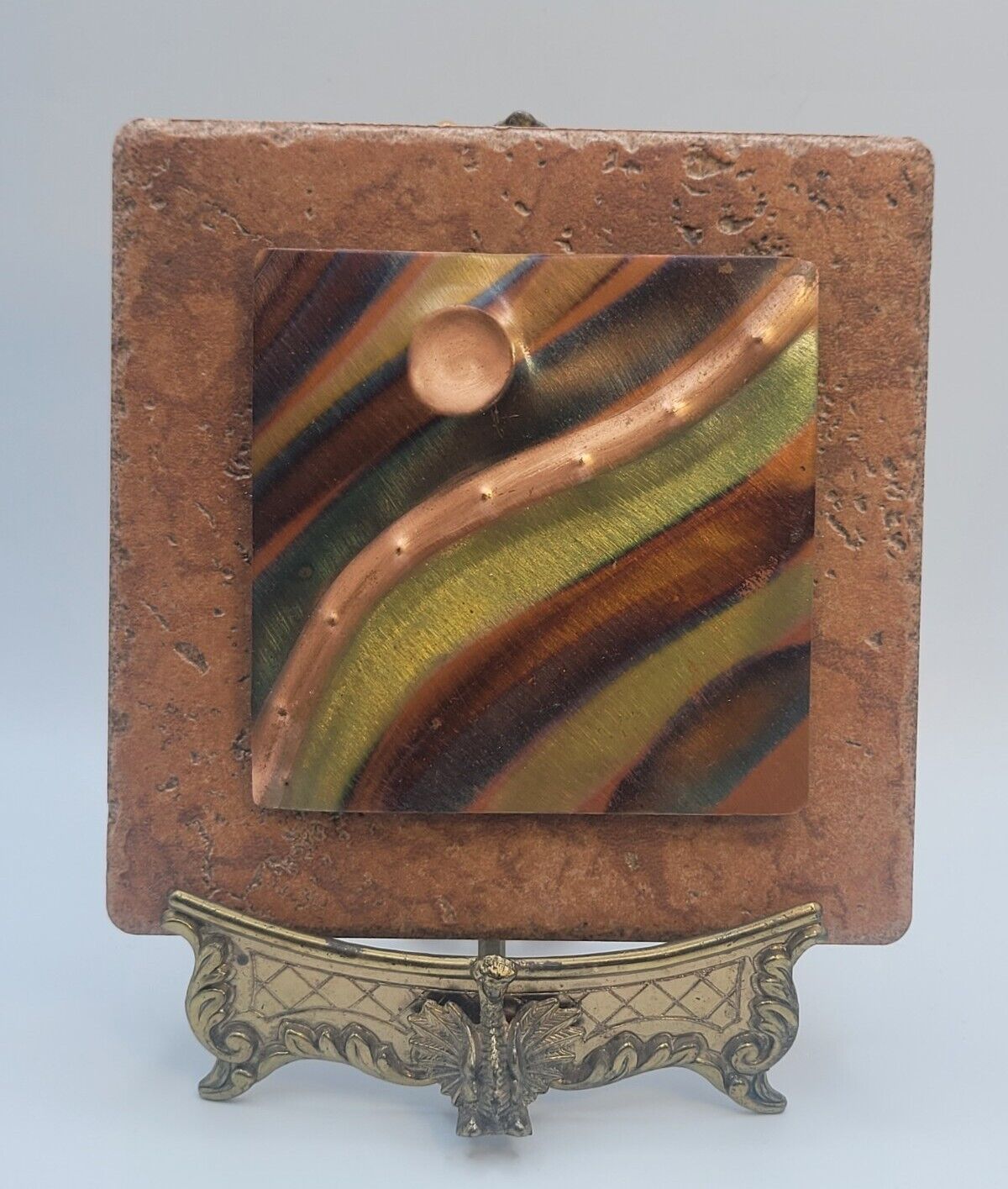 Stunning Copper Art On Stone Tile • Colorful Scenic Art On Copper Tile • Italy 